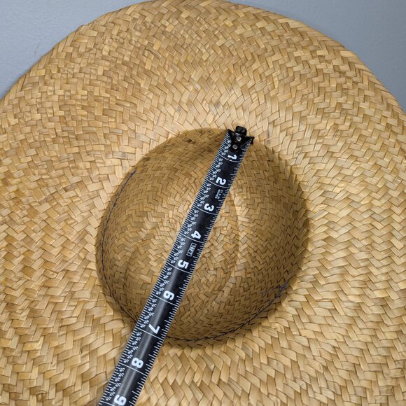 Vintage Yellow & Tan Straw Woven Wide Brim Hat w/Ribbon Accent - Picture 9 of 11